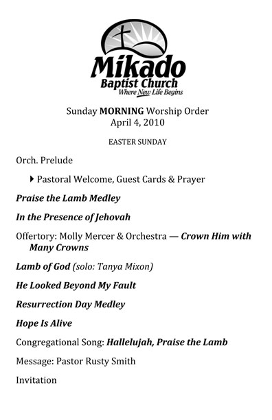 Worship Service Order Template