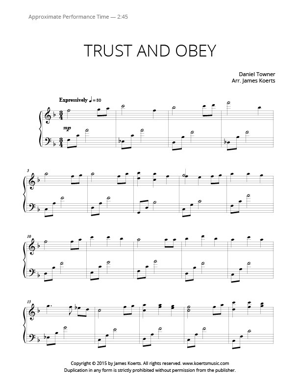 New piano arrangement: Trust and Obey