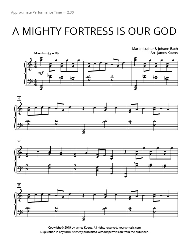 A Mighty Fortress is our God - Intermediate Piano Solo - Melody