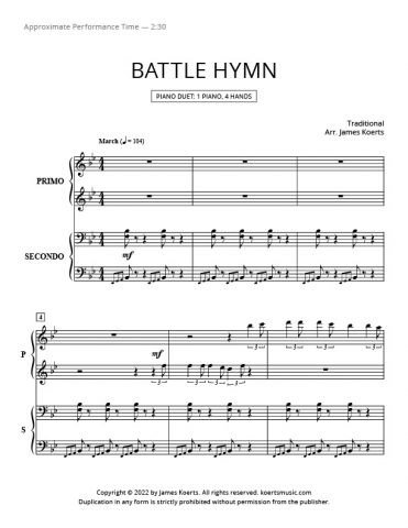 Battle Hymn (piano duet)